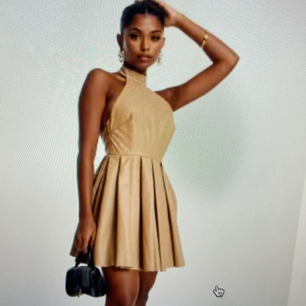 Elegant Tan Halter Dress